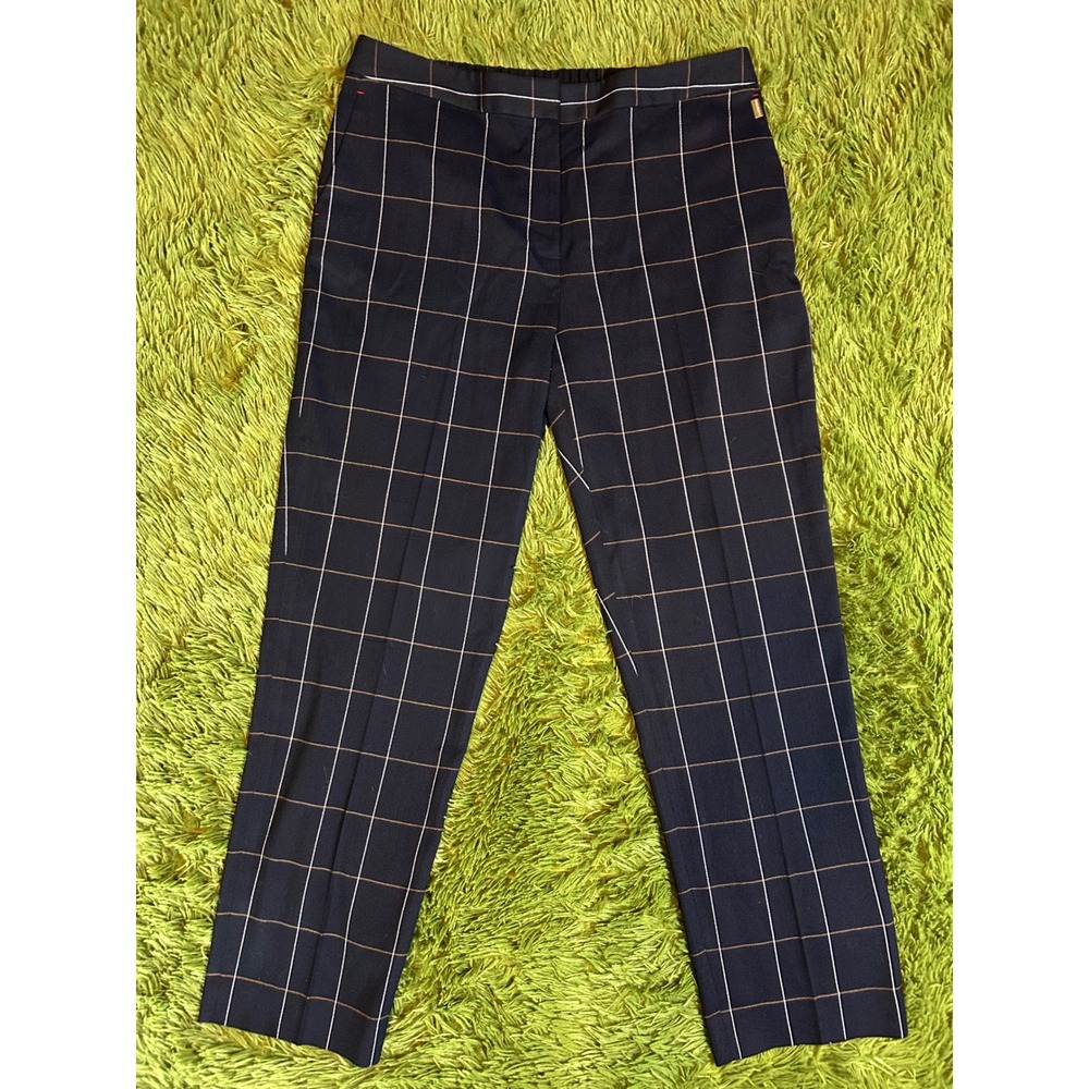 Tommy Hilfiger Pants Women 8 Navy Windowpane Plaid Career Tapered Ankle Stretch